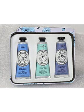 La Chatelaine Hand Cream Gift Set Tin 3x1 oz Amber Coconut Lychee Made in France